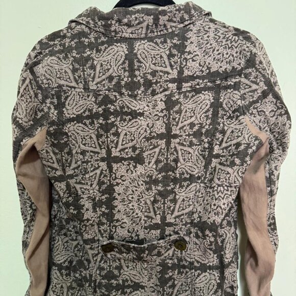 Free People Ramie Brown and Tan Floral Paisley Boho Trench Jacket Size 6 - Picture 5 of 9